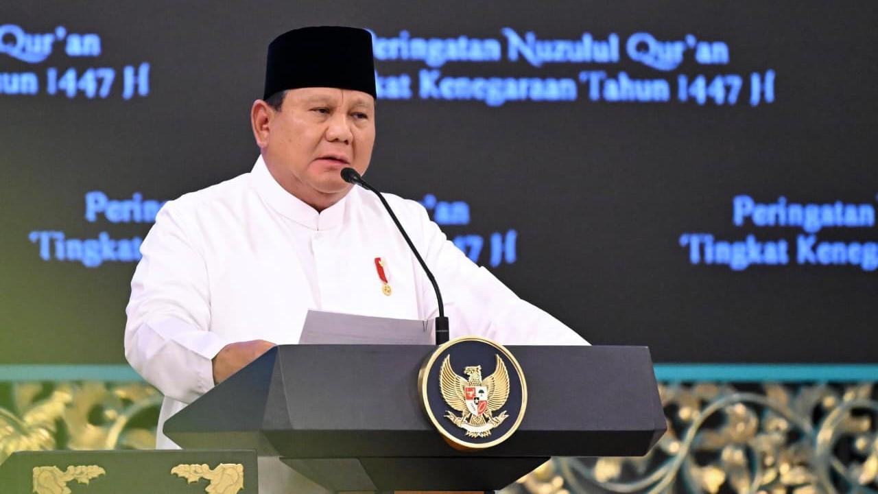Presiden Prabowo Subianto saat peringatan Nuzulul Qur'an di Istana Negara Jakarta, Selasa (10/3/2026). (Foto: Biro Pers Sekretariat Presiden).