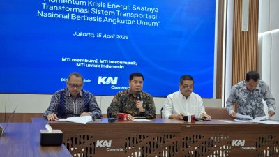 Ketua Umum Masyarakat Trasportasi Indonesia (MTI), Haris Muhammadun, dalam Konferensi Pers di Jakarta, Rabu (15/4/2026). (Arief/Liputan6.com/Arief)