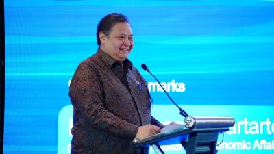 Menko Perekonomian Airlangga Hartarto dalam acara National Seminar on Indonesia OECD Accession and Private Sector Implications di Jakarta, Selasa (21/4/2026).(Dok. Kemenko Perekonomian)