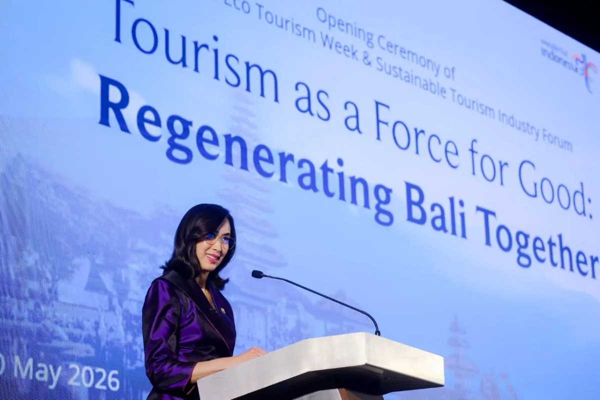 KEMENPAR - Menteri Pariwisata Widiyanti Putri Wardhana memberikan sambutan pada pembukaan Eco Tourism Week – Wonderful Indonesia Sustainable Tourism Industry Forum (WI-STIF) 2026 di The Meru, Bali, Sabtu (30/5/2026). ANTARA/HO-Dok. Kementerian Pariwisata